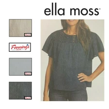 Ella Moss Women's Blouse Shirt Cameo Striped Ruffle Sleeves Keyhole Back | F21