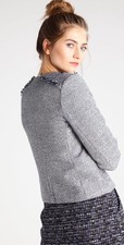 Banana Republic Women SZ 12 Scallop jacket Metallic blue White tweed fringe 148