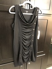 NWT Women's Kensie Large Black Sleeveless Ruched Front Faux Snap Dress Cowl Neck