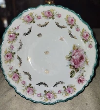 Unmarked Pink Rose Hand Painted China Bowl 10” Antique Vintage