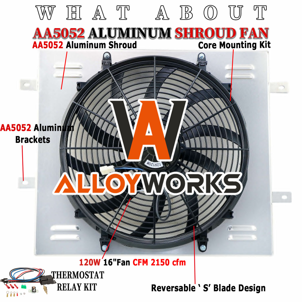 Electric Fan Shroud & Relay Kit – Compatible With 1987-2006 Jeep Wrangler YJ/TJ/LJ (2.4L, 2.5L, 4.0L, 4.2L) – 16” Fan, Aluminum Shroud