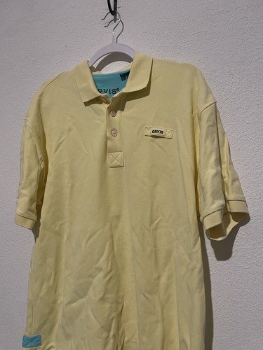 Orvis Mens Polo Size Large Blue Yellow 100% Cotton Sport Gold Fishing Shirt Peru - Picture 3 of 7