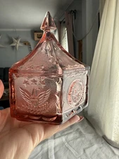 Indiana Tiara Pink Glass  Covered Candy Dish Trinket Box VINTAGE press Glass