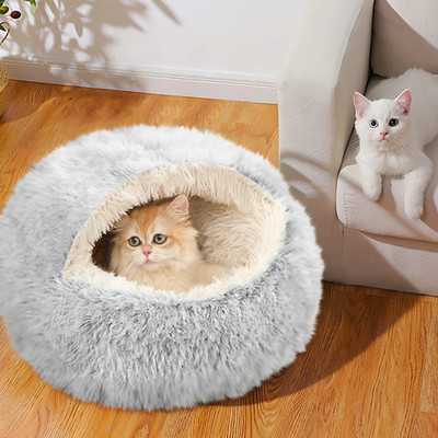 Cat Bed with Hood Covered Pet Bed Plush Cat Bed Cat Winter Sleeping Bag Small Ca
