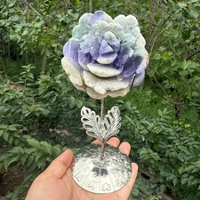 natural Colored fluorite carved quartz crystal Flower Decor heal Gift