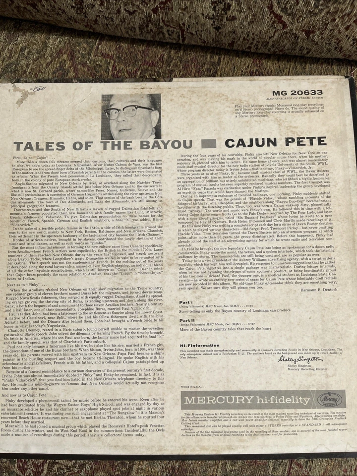 1961 Cajun Pete: Tales From The Bayou Vinyl LP MERCURY Comedy From Deep South Foto 2 de 3