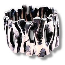 Vintage Brutalist Modernist 925 Sterling Silver 15mm Wide Oxidized Band Ring 6