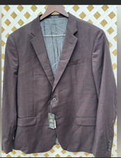 Armani Exchange Modern-Fit Stretch Wool Suit Jacket Brown Windowpane 46 NWT