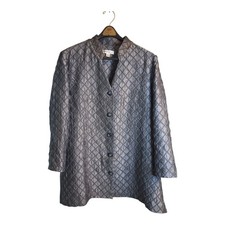 Coldwater Creek Metallic Gray Blazer Button Jacket Crinkle Fabric - Size XL