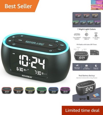 Glow Small Alarm Clock Radio for Bedrooms with 7 Color Night Light, Dual Alar...