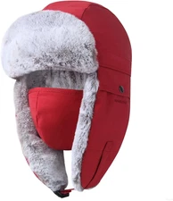 Winter Trapper Hat with Ear Flap Chin Strap and Windproof Mask