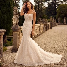 Pearls Wedding Dress Spaghetti Straps Trumpet Scoop Neck Court Train Beide Gown