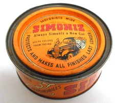Vintage Simoniz Automobile/ Furniture Paste Wax Litho Tin Can w/ Product, ca 30s