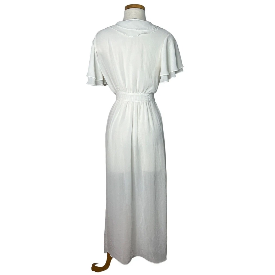 Flora Nikrooz Retro Vestido de Noche Envolvente Bata de Novia Manga Acampada Marfil Blanco S/M Foto 2 de 4