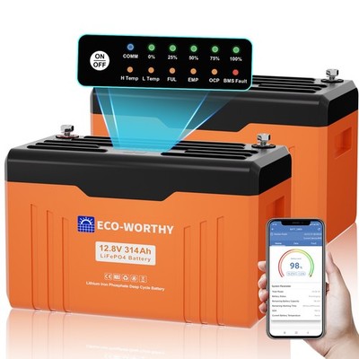 ECO-WORTHY 12V 314Ah EnergyTrek LiFePO4 Batterie Bluetooth 2Pcs für Wohnmobile