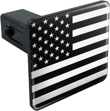 Subdued American Flag Black White Military Tactical Tow Trailer Hitch Cover Plug