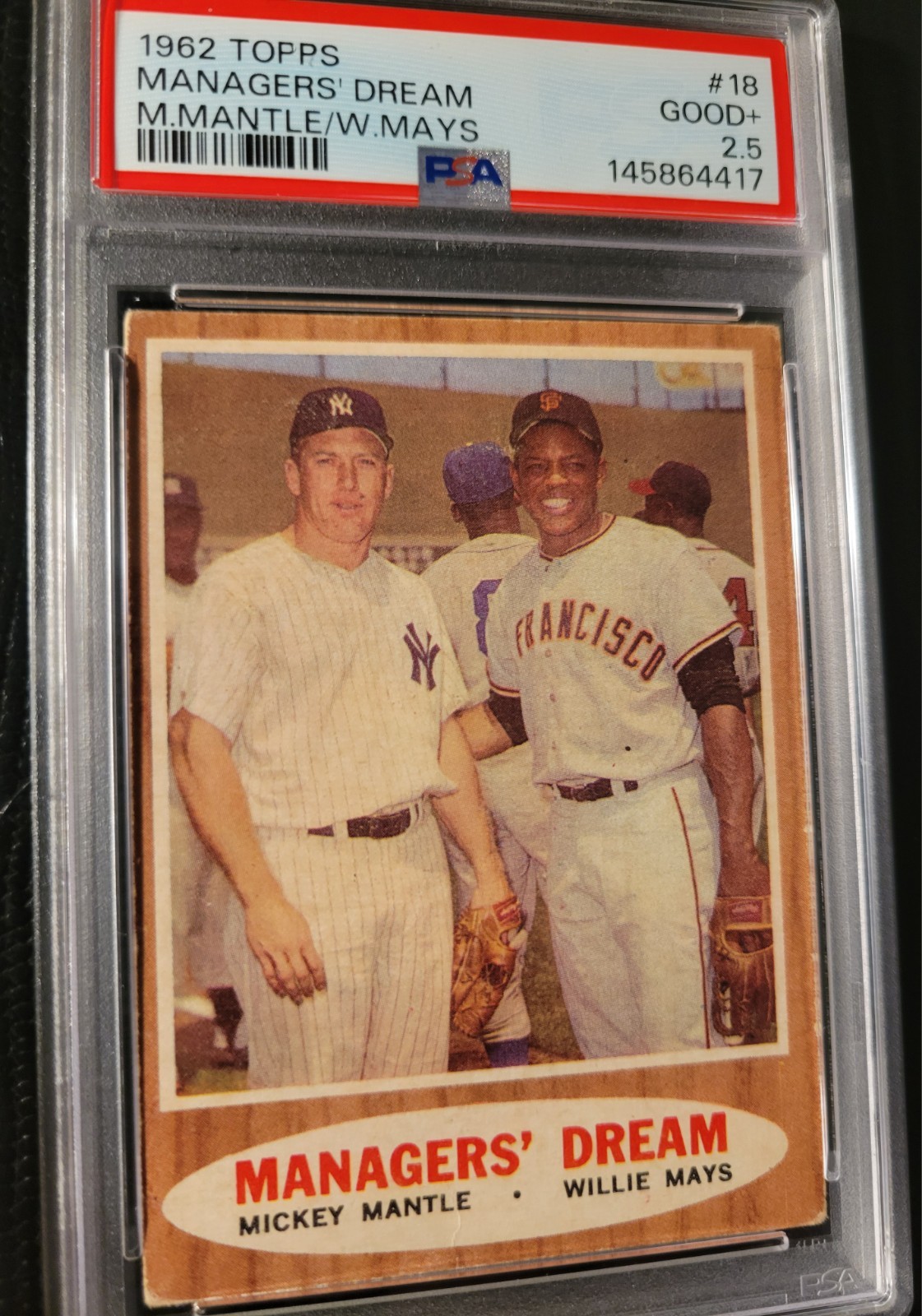 1962 TOPPS #18 MANAGERS DREAM MICKEY MANTLE & WILLIE MAYS PSA 2.5 Mick's MVP YR view 4