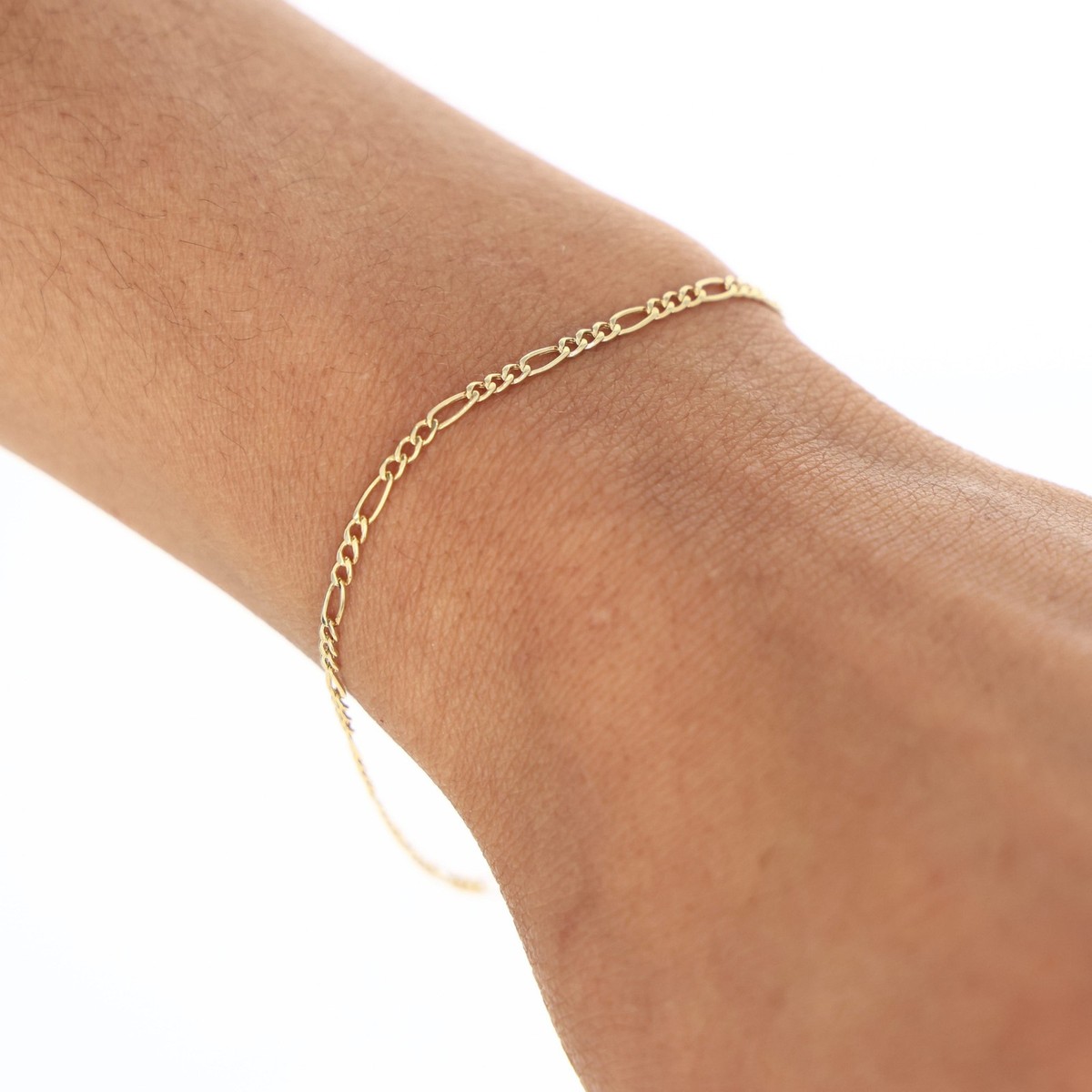 Real 10K Yellow Gold 2mm Figaro Link Italian Chain Bracelet
