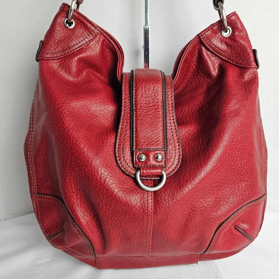 Pebbled Faux Leather Tommy Hilfiger Red Shoulder Bag Hobo Slouch Tote Purse - Image 4 of 4