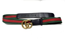 Authentic Gucci Red Green Stripe Belt Gold GG Size 90-36 409416 HE21T