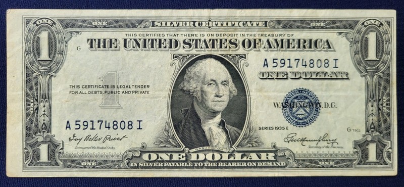 1935 Series E Blue Seal One Dollar Silver Certificate 