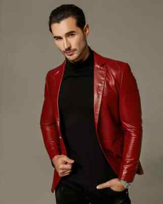 Men's Dark Red Leather Blazer Real Lambskin tuxedo Blazer Button Casual Coat