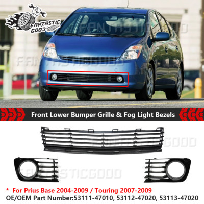 For Toyota Prius 2004-2009 Black Front Lower Bumper Grille+Fog Light Bezels Kit