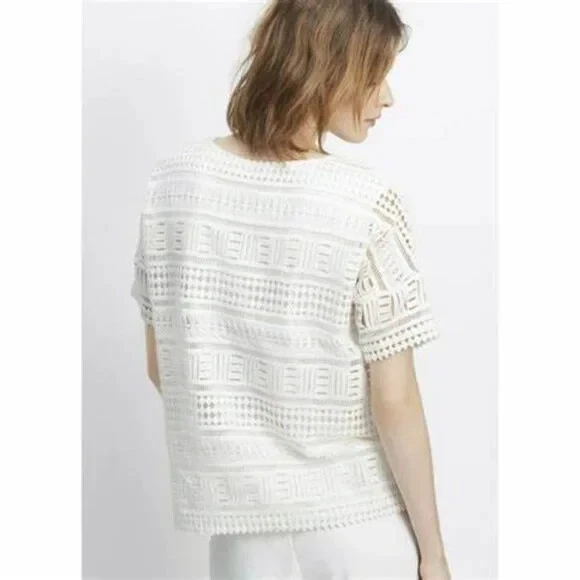 Top Vince Geométrico Encaje Crochet Manga Corta Forrado 100% Algodón Blanco Mujer XS Foto 2 de 4