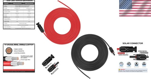 30FT 10AWG Solar Panel Extension Cable - Waterproof Male-Female Connectors - Picture 2 of 10