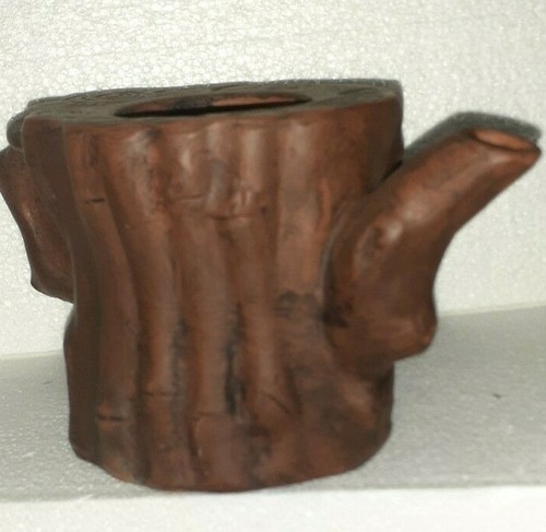 Vintage Authentic 1970s Clay Teapot Tree Stump Artist Marks on Lid & Base - Picture 8 of 11
