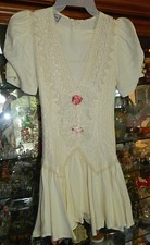 VINTAGE GIRLS PAGEANT DRESS SZ 10 OFF WHITE W/ LACE FLORAL LOOK