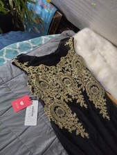 JJ's House Special Occasion Fancy Black W Heavy Gold Embroidery Formal Dress 14