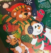 18" Dimensions Felt Works "Tobaggan Trio" Christmas Stocking Kit 8145 Sequins