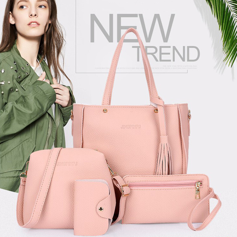 4PCS/Set Women PU Leather Handbag Shoulder Bag Purse Messenger Satchel Clutch