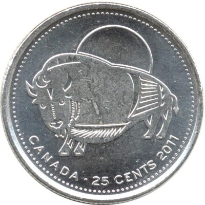 25 CENTS CANADA 🍁💲 WOOD BISON 2011 Queen Elizabeth II Legendary