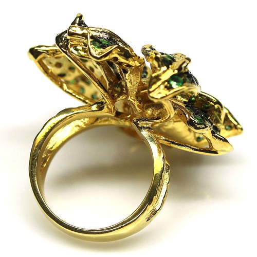 Anello In Argento 925 Con Opale Multicolore E Tsavorite, Misura 6.75, 9 X 13 Mm - Foto 3 di 4