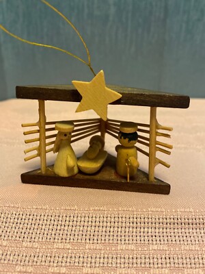 3-D Wooden Creche Nativity Scene Christmas Ornament 2.25  Tall