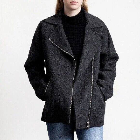 Giacca Acne Studios Envier doppia lana cashmere PUW14 blu navy zip donna taglia 34