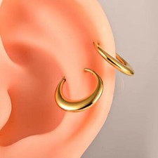 16G 3/8" GOLD Chunky Hoop Segment Clicker Steel Earring Hinged Nose Septum Ring