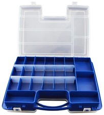 Portable Hobby Storage Box with Latching Lid  Handle, 2 Sided, 14 Compartments