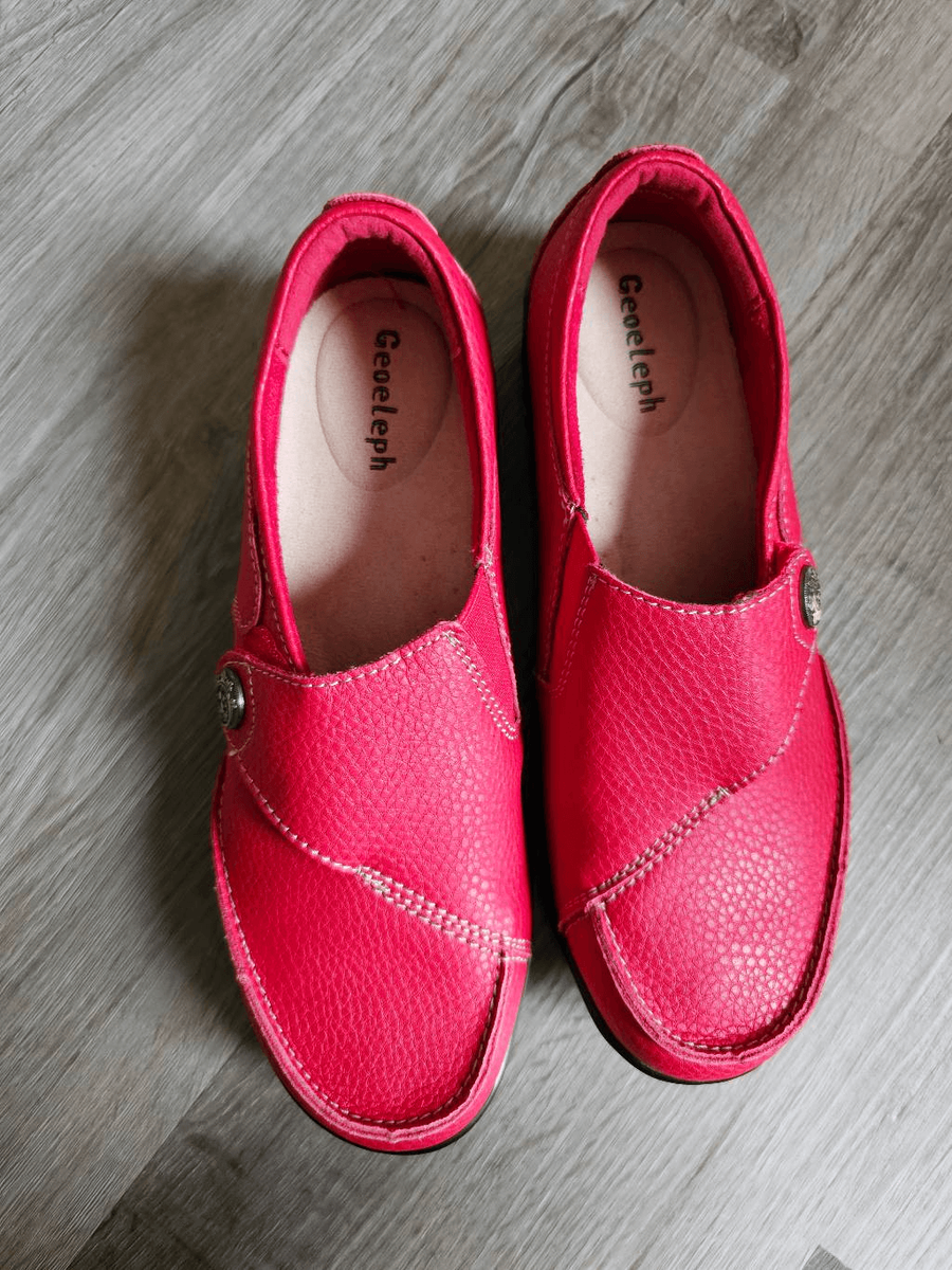 Geoeleph Red Leather Comfort Lightweight Slip On Shoes size