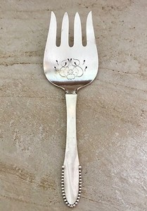 Antique Georg Jensen Denmark Serving Fish Fork, Sterling Silver, Beaded Kugel