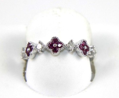 Natürlicher runder rosa Rubin & Diamant Cluster Blume Ring Band 14K Weißgold 0,47 kt