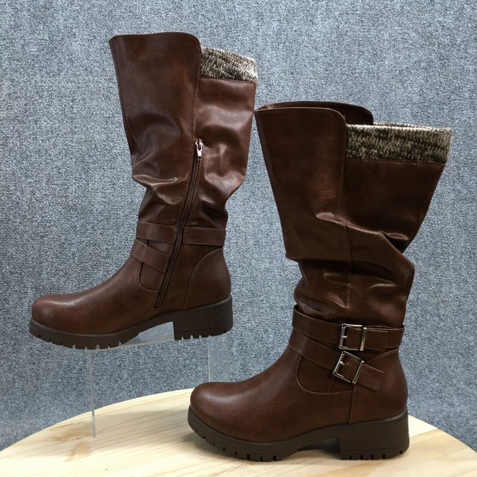 Maurices Winter Boots Womens 8M Veronica Brown Faux Leather Mid Sweater Cuff - Image 2 of 4