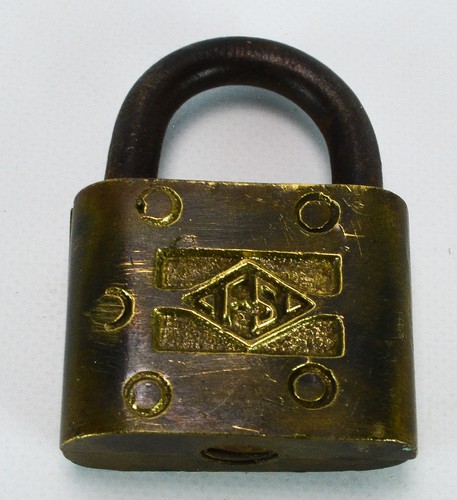 F.S Fraim Slaym Padlock Brass Vintage Antique Old Square Lock Embossed (no key) - Picture 3 of 12