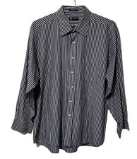 Chaps Dress Shirt Mens XL Gray White Striped Button Up LS Wrinkle Free Preppy 