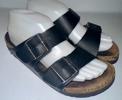 Black BIRKENSTOCK Arizona 230 Two Strap Slide Leather Sandals