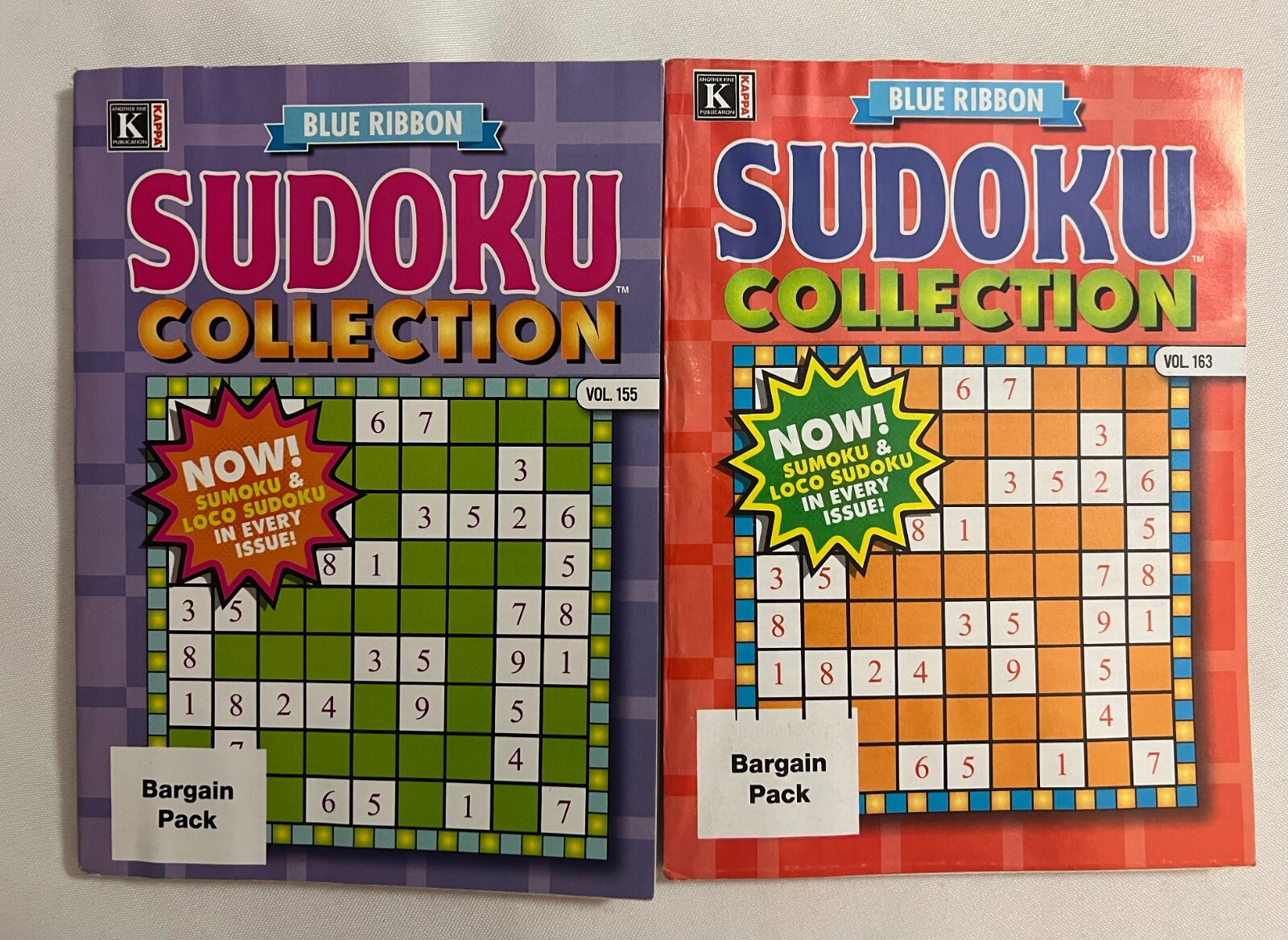 Lot of (2) Kappa Blue Ribbon Sudoku Collection Puzzles Books 2022 155