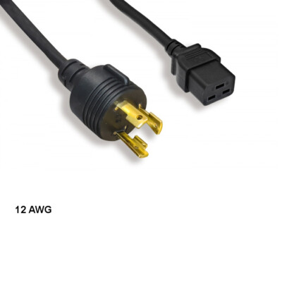LOT10 15ft 12 AWG Power Cable NEMA L6-30P to IEC-60320 C19 15A/300V SJT Black