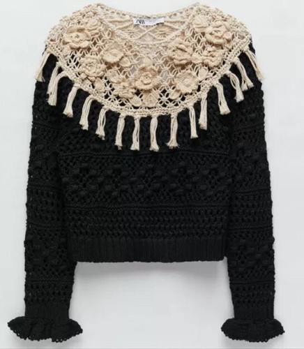 ZARA KNIT CROCHET Black/Ecru 